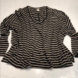 Free People Black & White Stipe V Neck